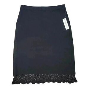 Notations Women's Black Rayon/Nylon Knit Straight Skirt w Crocheted Lace & Brown